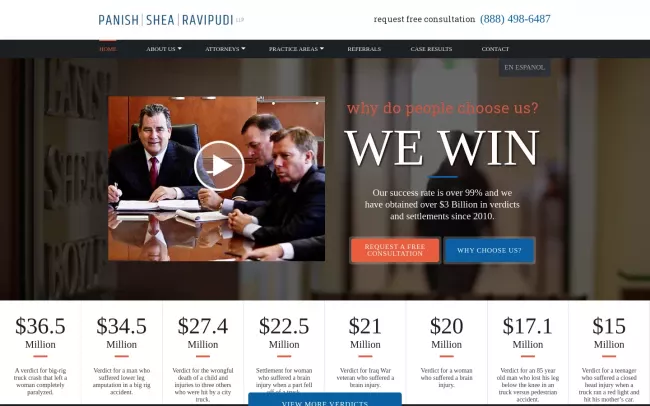 Screenshot of the Panish | Shea | Boyle | Ravipudi LLP Website