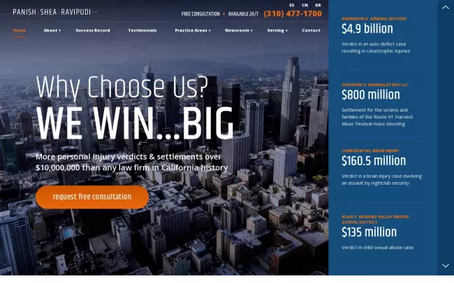 Screenshot of the Panish, Shea & Ravipudi LLP - Top Rated Los Angeles Car Accident Lawyer Website