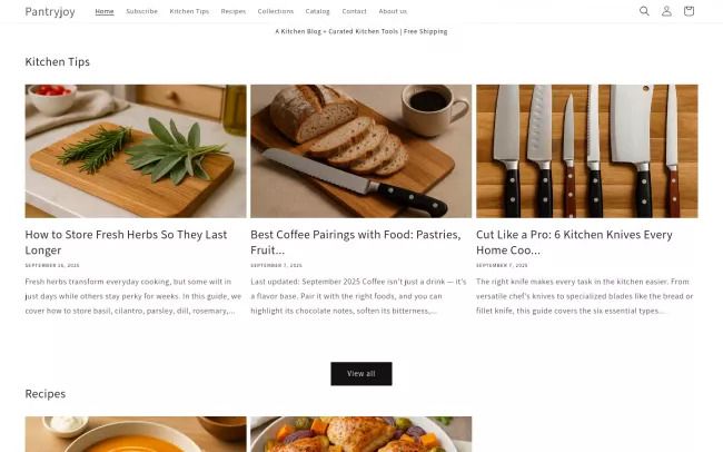 Screenshot of the PantryJoy A Kitchen Blog + Curated Kitchen Tools