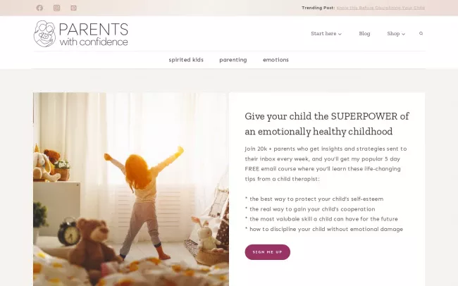 Screenshot of the Parents with Confidence Blog