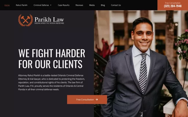 Screenshot of the Parikh Law, P.A. Website