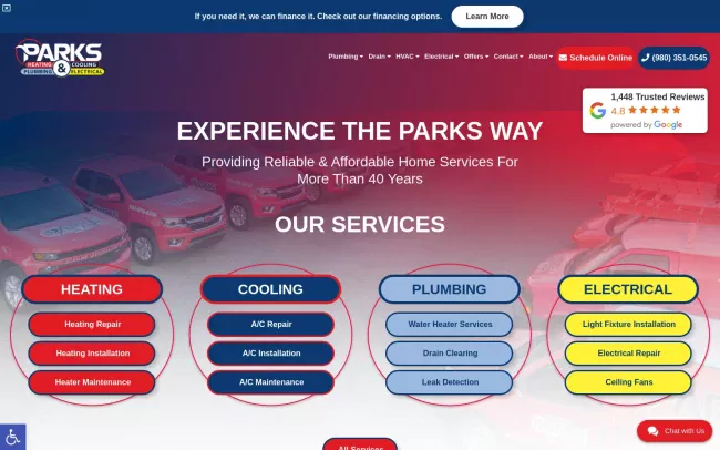 Screenshot of the Parks Heating and Cooling Website