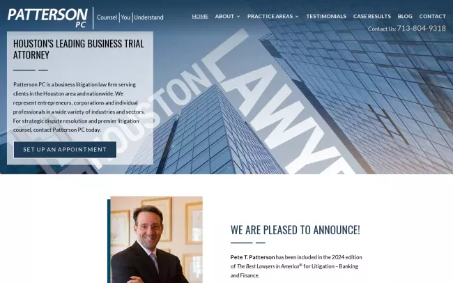 Screenshot of the Patterson, P.C. Website