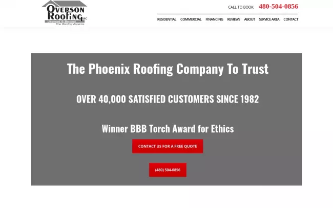 Screenshot of the Overson Roofing Website