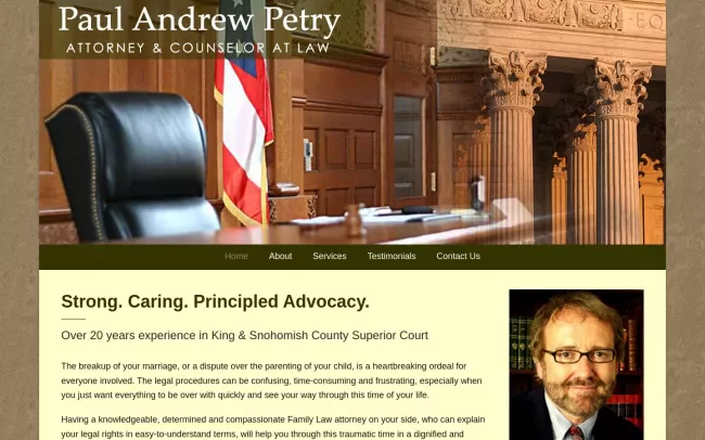 Screenshot of the Paul Andrew Petry Attorney & Counselor at Law Website