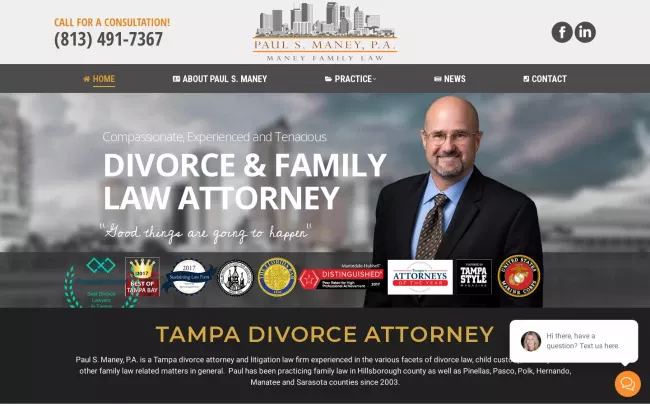 Screenshot of the Paul S. Maney, P.A. Website
