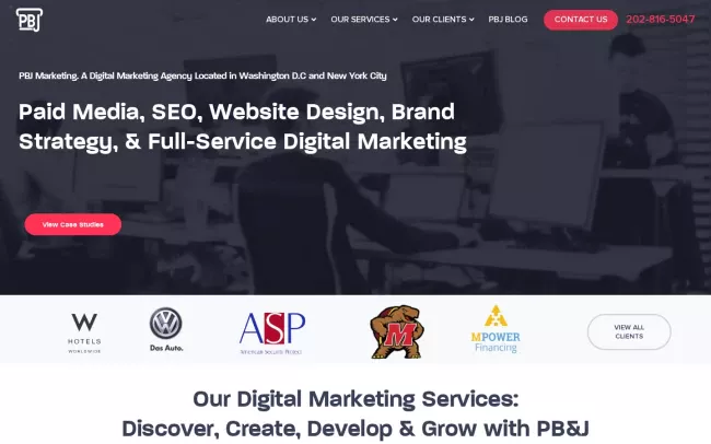 Screenshot of the PBJ Marketing Website