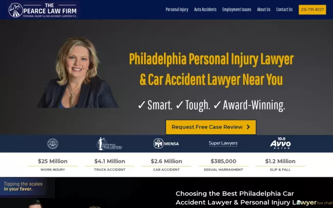 Screenshot of the The Pearce Law Firm, Personal Injury and Car Accident Lawyers P.C. Website