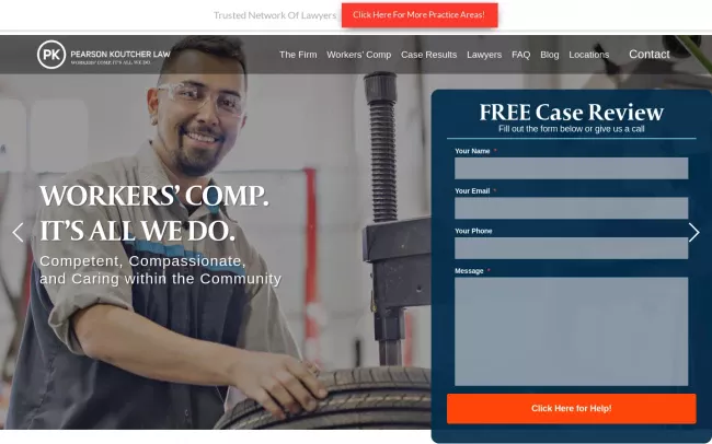 Screenshot of the Pearson Koutcher Law Website