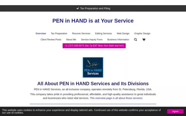 Screenshot of the PEN in HAND Services Website