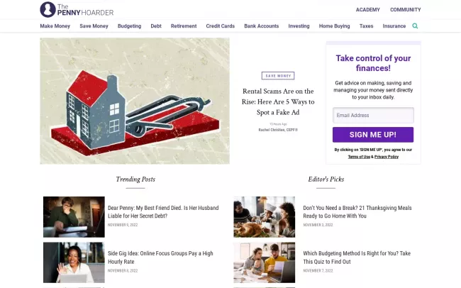 Screenshot of the The Penny Hoarder Website