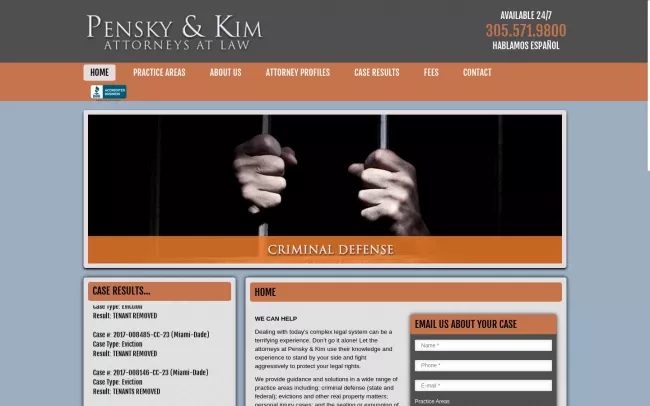Screenshot of the Pensky & Kim, P.A. Website
