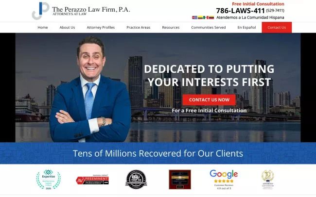 Screenshot of the The Perazzo Law Firm, P.A. Website