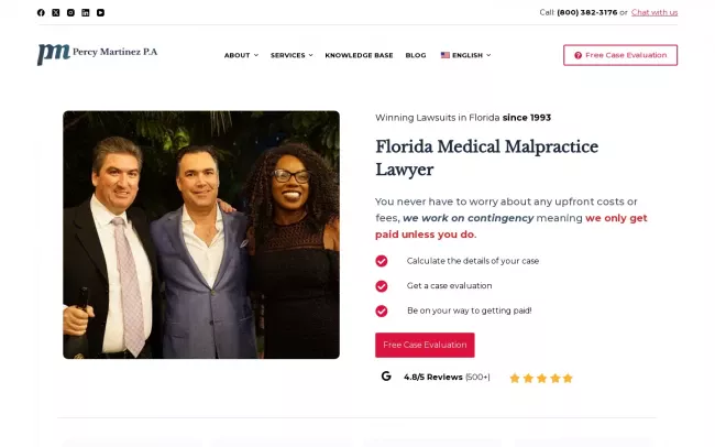 Screenshot of the Percy Martinez - Medical Malpractice Lawyers Website