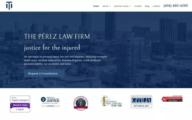 Screenshot of the The Perez Law Firm, LLC Website