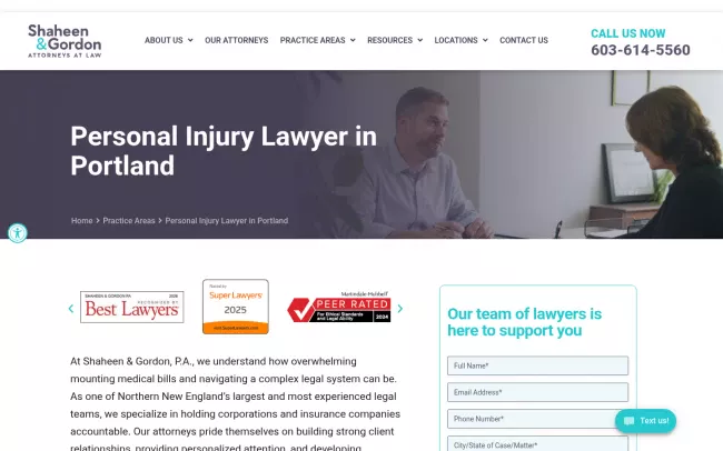 Screenshot of the Shaheen & Gordon Personal Injury Lawyers in Portland, ME Website