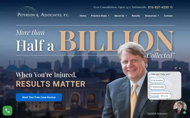 Screenshot of the Peterson & Associates, P.C. Website