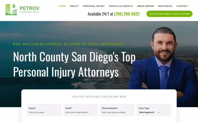 Screenshot of the Petrov Personal Injury Lawyers Website