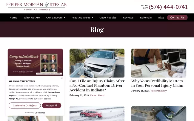 Screenshot of the Pfeifer, Morgan & Stesiak Personal Injury Law Blog
