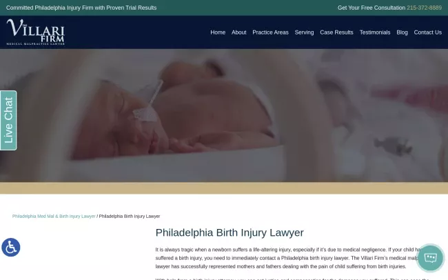 Screenshot of the Philadelphia Birth Injury Lawyer Website