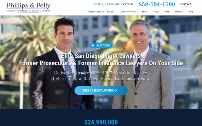Screenshot of the Phillips & Pelly Accident & Personal injury Lawyers Website