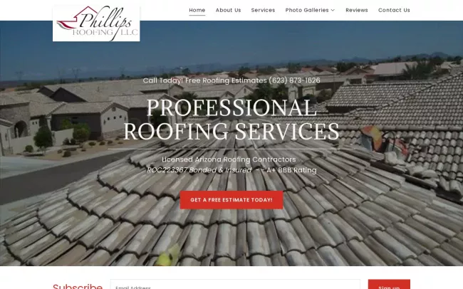 Screenshot of the Phillips Roofing, L.L.C. Website
