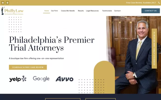 Screenshot of the PhillyLaw Car Accident & Injury Lawyers Website