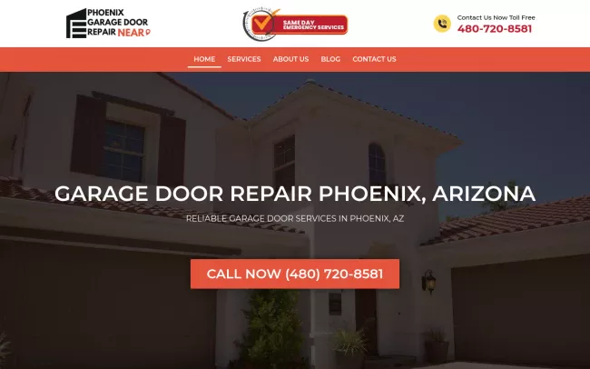 Screenshot of the Phoenix Garage Door Repair Near Website