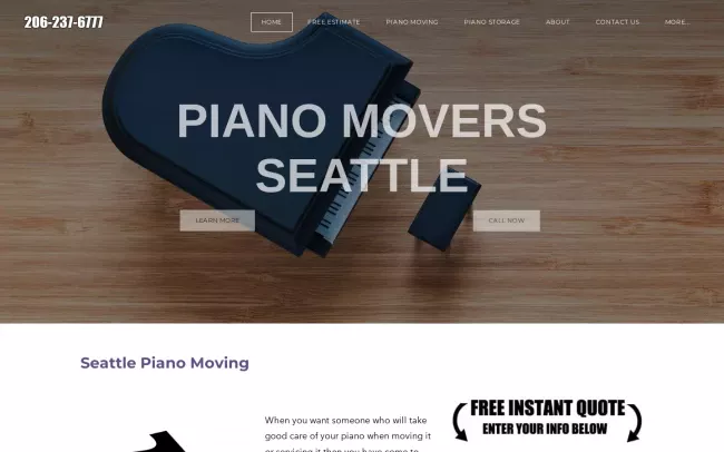 Screenshot of the Piano Movers Seattle Website