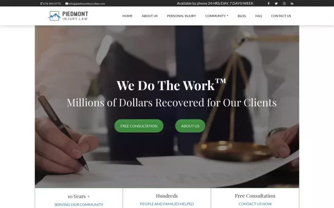 Screenshot of the Piedmont Injury Law Website
