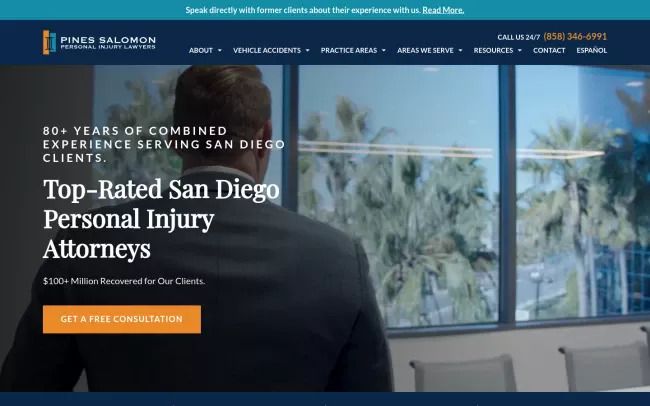 Screenshot of the Pines Salomon Personal Injury Lawyers Website