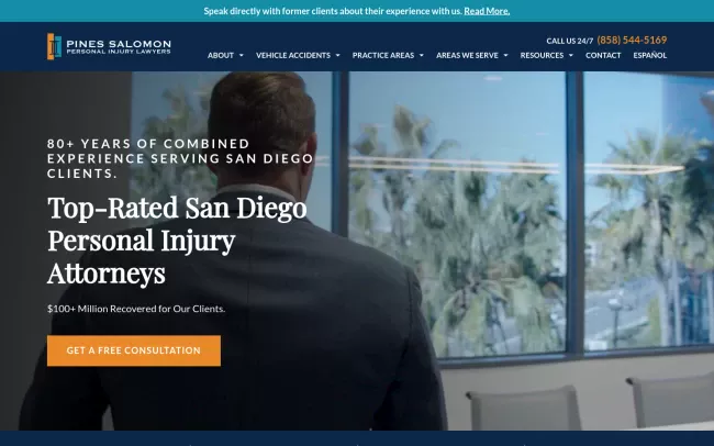 Screenshot of the Pines Salomon Personal Injury Lawyers Website