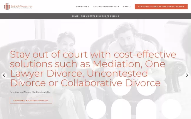 Screenshot of the Pitler Family Law & Mediation, P.C. Website