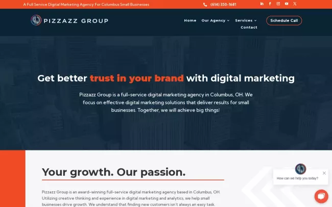 Screenshot of the Pizzazz Group Website