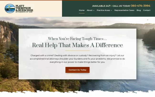 Screenshot of the Platt, Thompson and Buescher, Attorneys at Law Website
