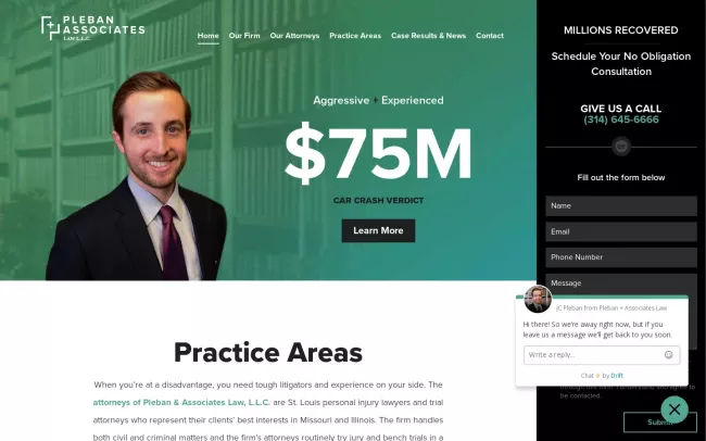 Screenshot of the Pleban Law Firm Website