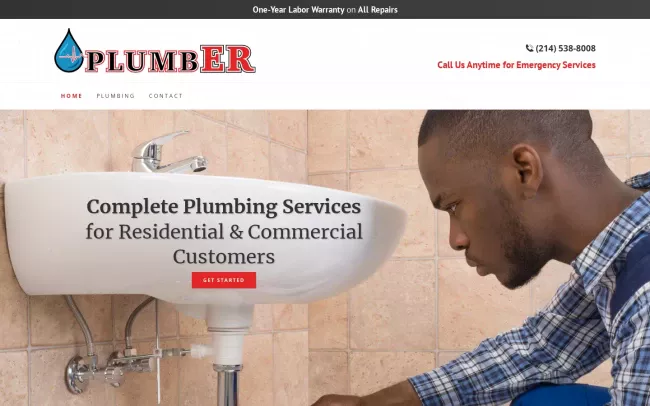 Screenshot of the Plumb ER Website