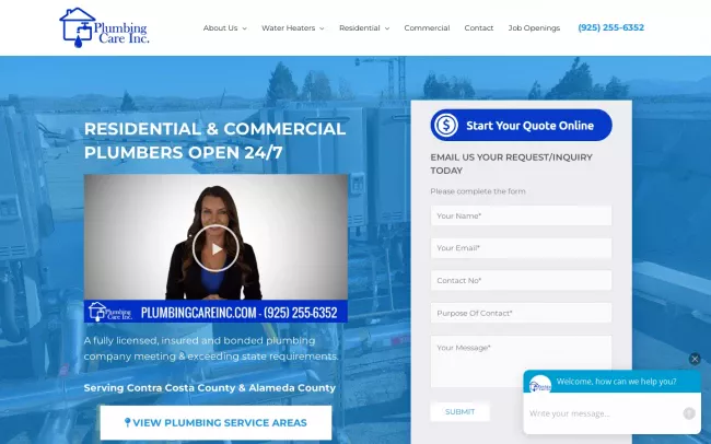 Screenshot of the Plumbing Care Inc Website