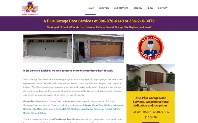 Screenshot of the A Plus Garage Door Service Website