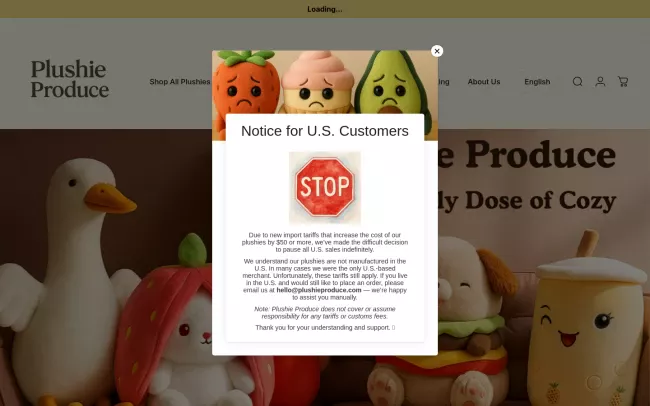 Screenshot of the Plushie Produce Website