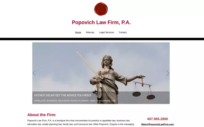 Screenshot of the Popovich Law Firm, P.A. Website