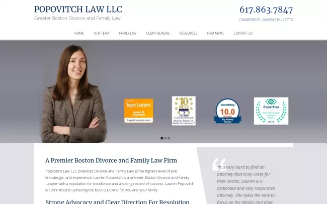 Screenshot of the Popovitch Law Website