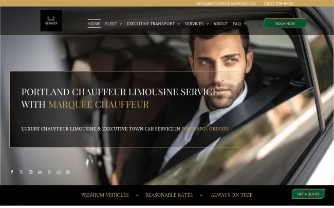 Screenshot of the Portland Chauffeur & Executive Town Car Service Website