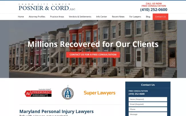 Screenshot of the Posner & Cord, LLC Website