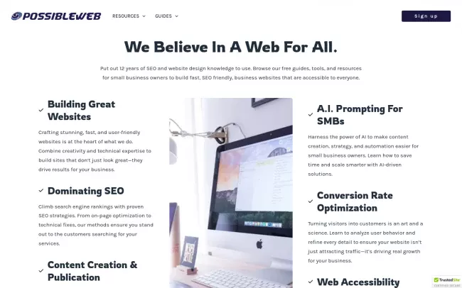 Screenshot of the Possible Web Website