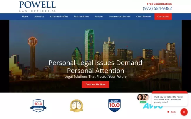 Screenshot of the Powell Law Offices, P.C. Website