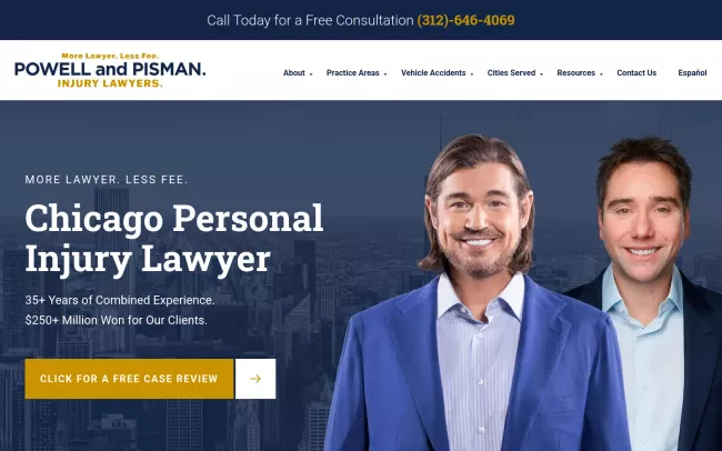 Screenshot of the Powell and Pisman Injury Lawyers Website