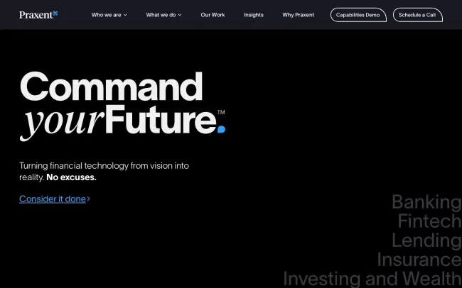 Screenshot of the Praxent Website