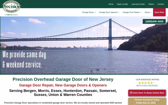 Screenshot of the Precision Overhead Garage Door Service Website