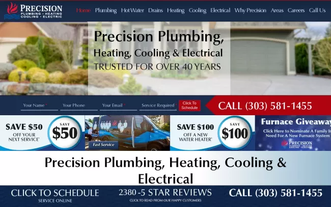 Screenshot of the Precision Plumbing Heating Cooling Electrical Service Website